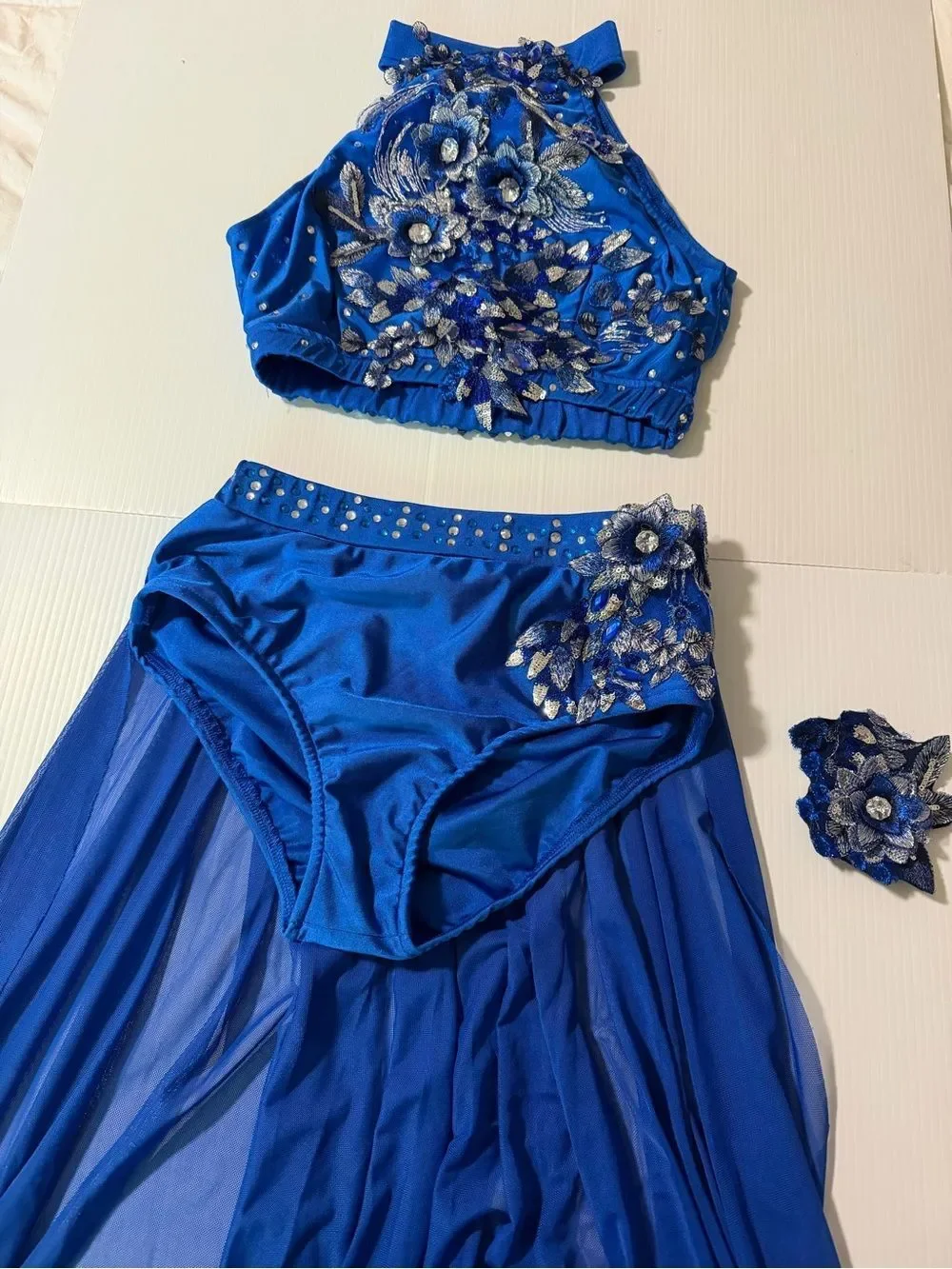 Glamour solo dance costume 2 piece embellished blue SA-Small adult